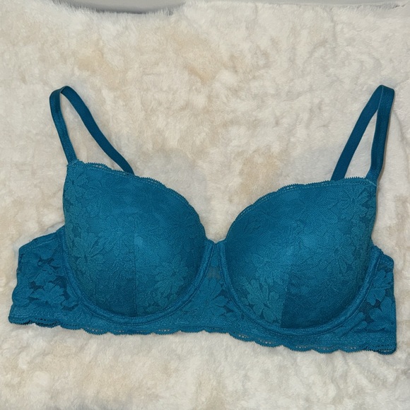 No Boundaries All Over Lace Balconette Underwire Bra Women’s 38C Teal Floral - Picture 5 of 10